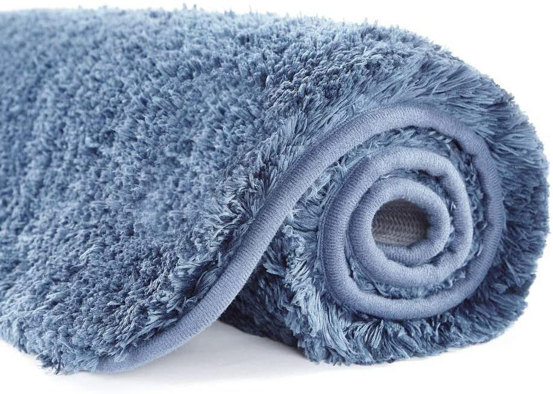 Blue High-Pile Microfiber Machine Washable Bath Rug 20" x 32"