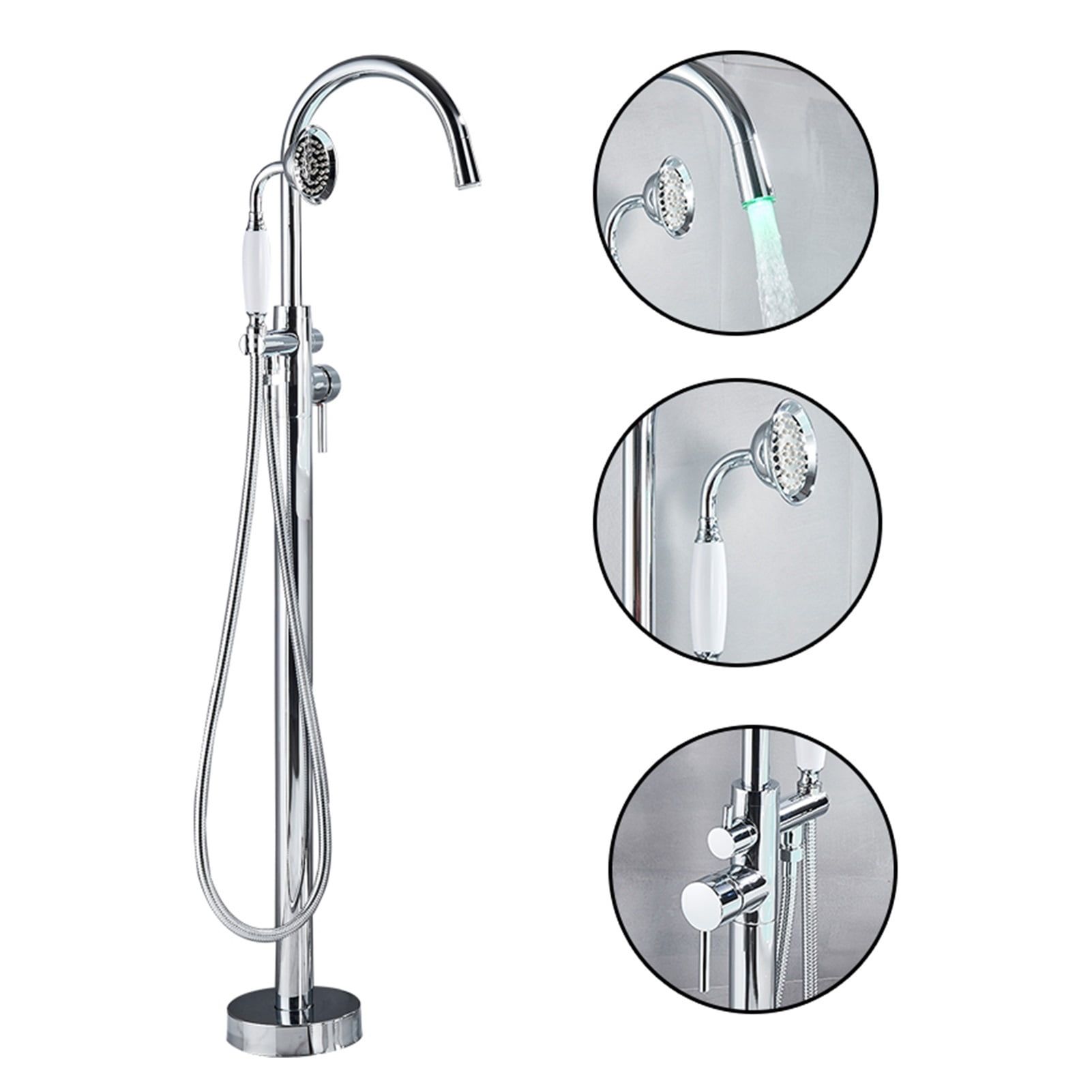 Chrome LED Freestanding Bathtub Faucet with Hand Shower