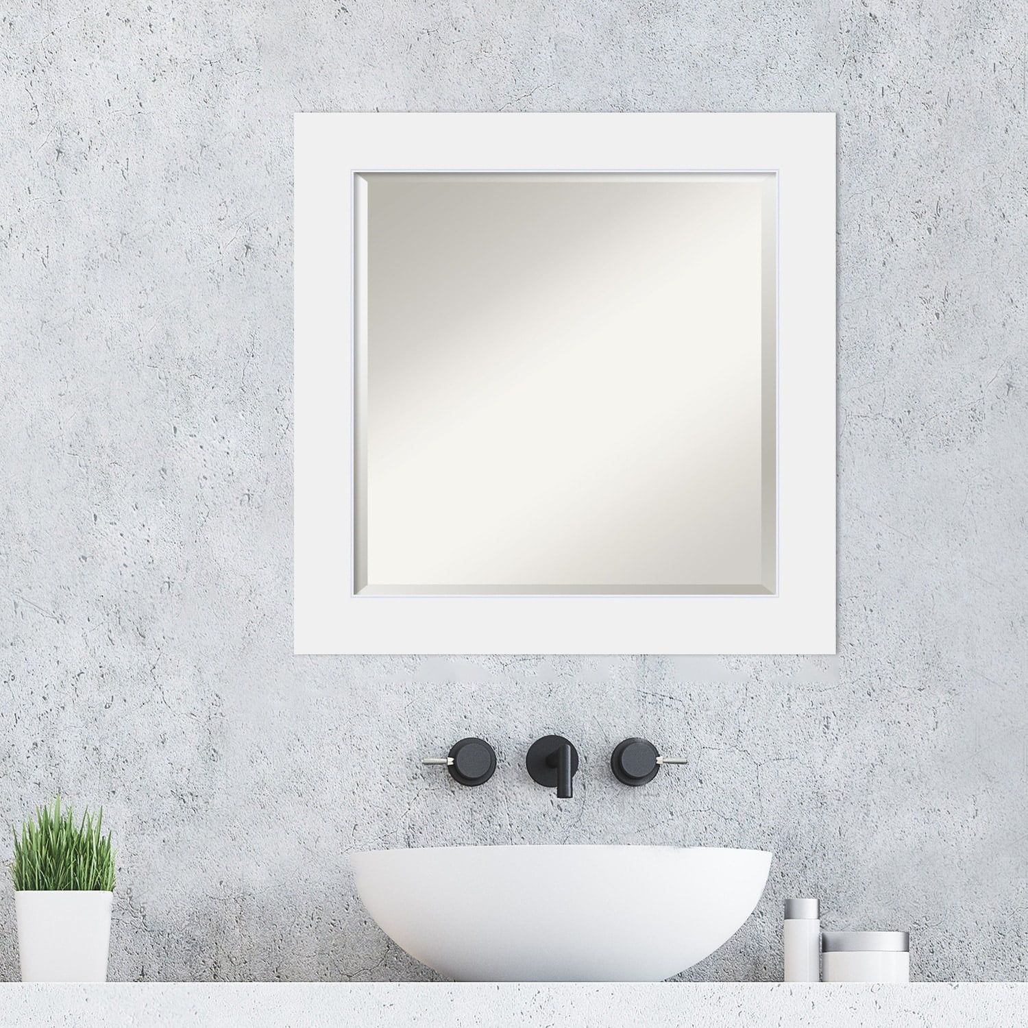 Contemporary White Wood 25" Square Bathroom Vanity Mirror