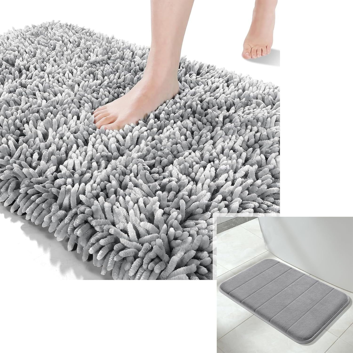 Light Gray High Pile Chenille Bathroom Rug