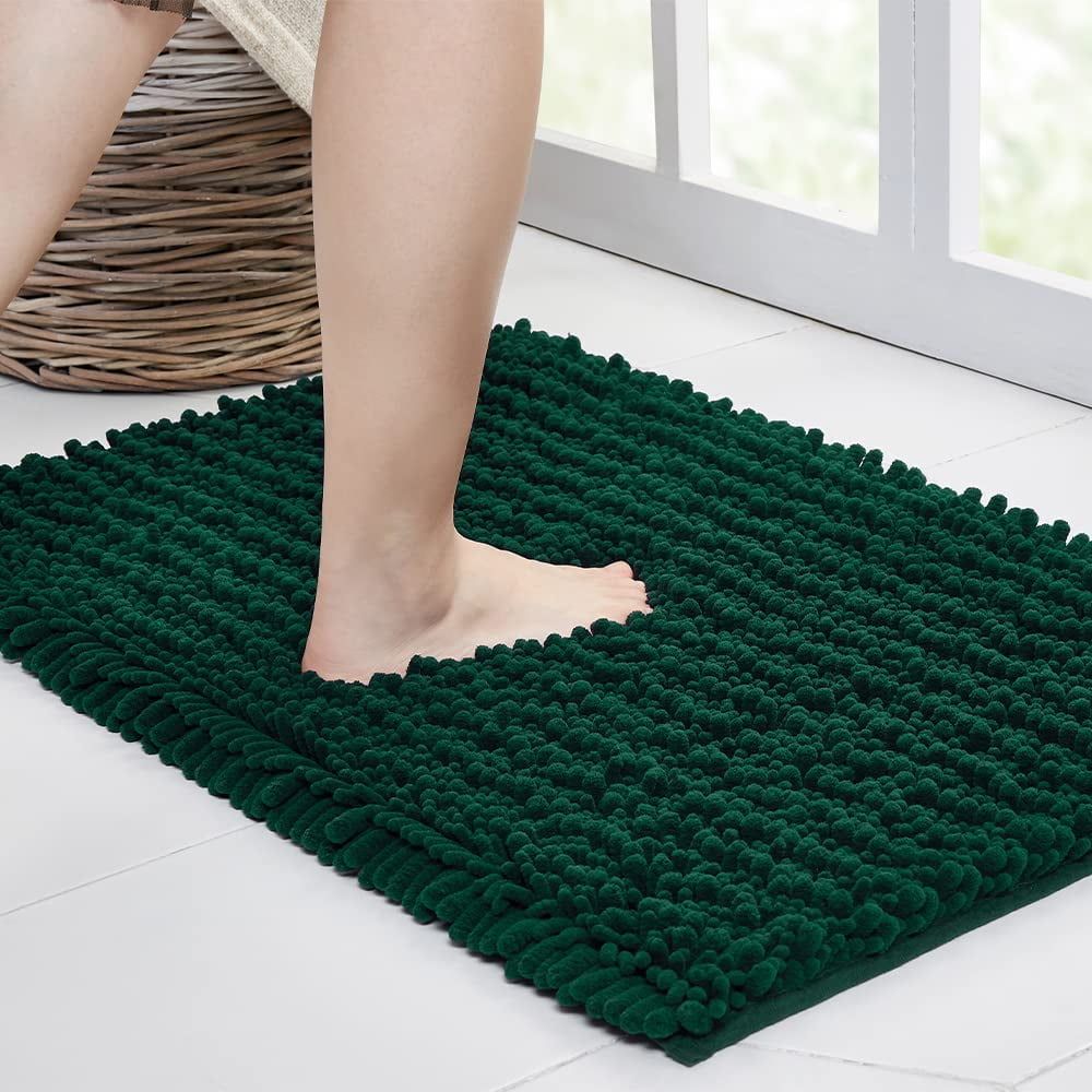 Hunter Green Chenille Non-Slip Bathroom Rug 24x17 Inch