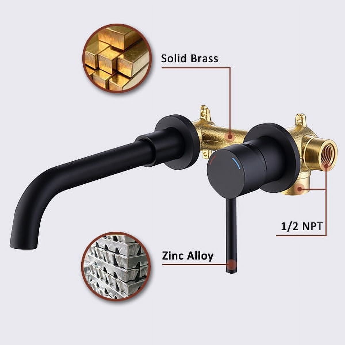 Matte Black Wall Mount Bathroom Faucet with Brass Valve