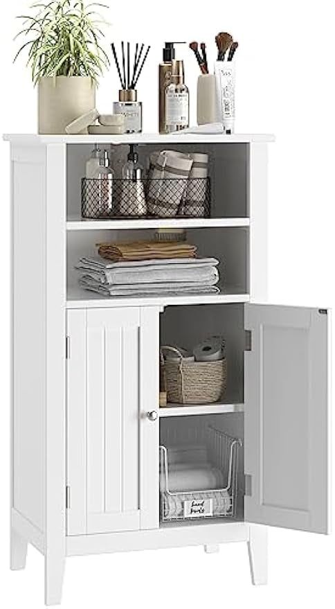 White Wooden Bathroom Cabinet with Adjustable Shelves