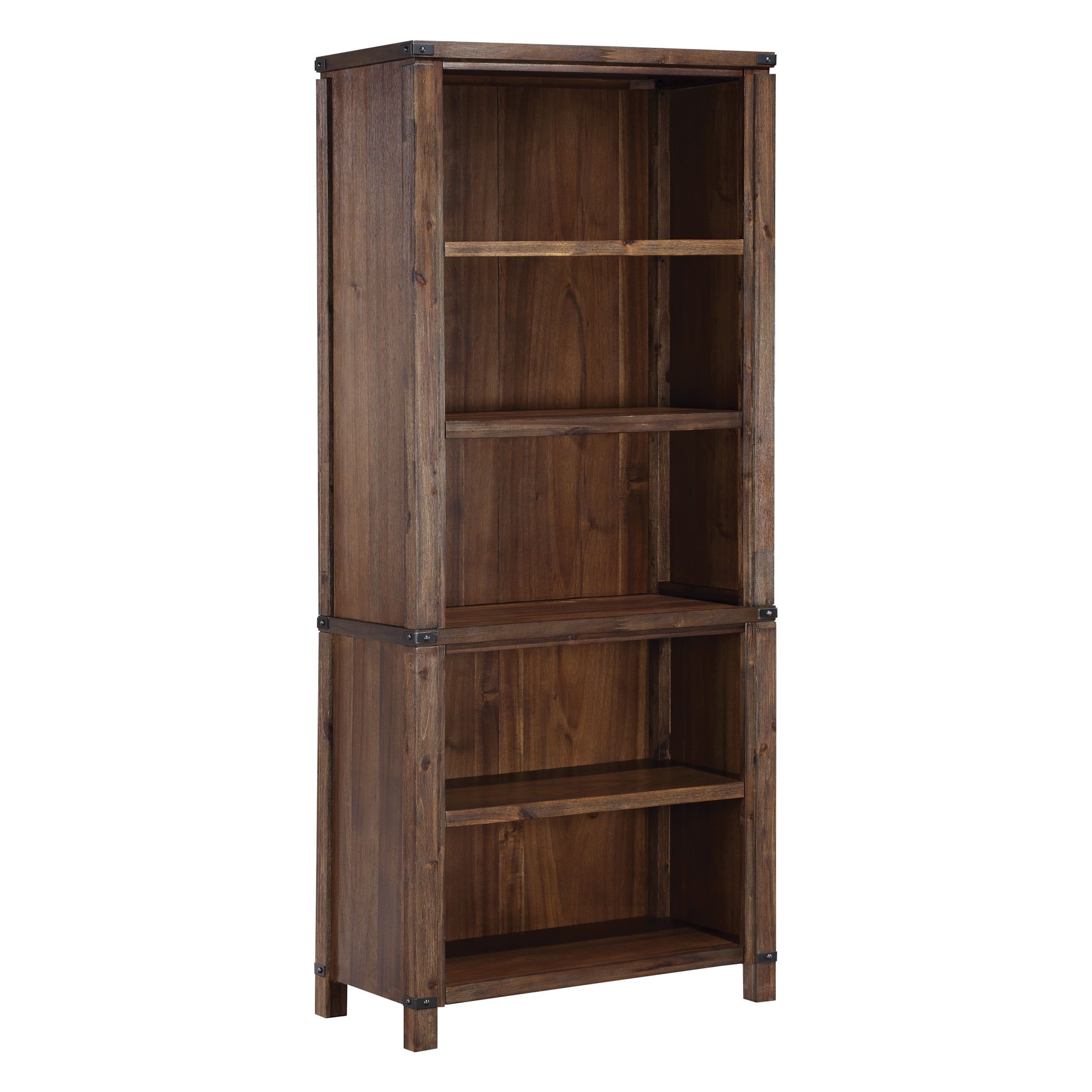 Baton Rouge 72" Adjustable Walnut Wood Bookcase with Metal Accents