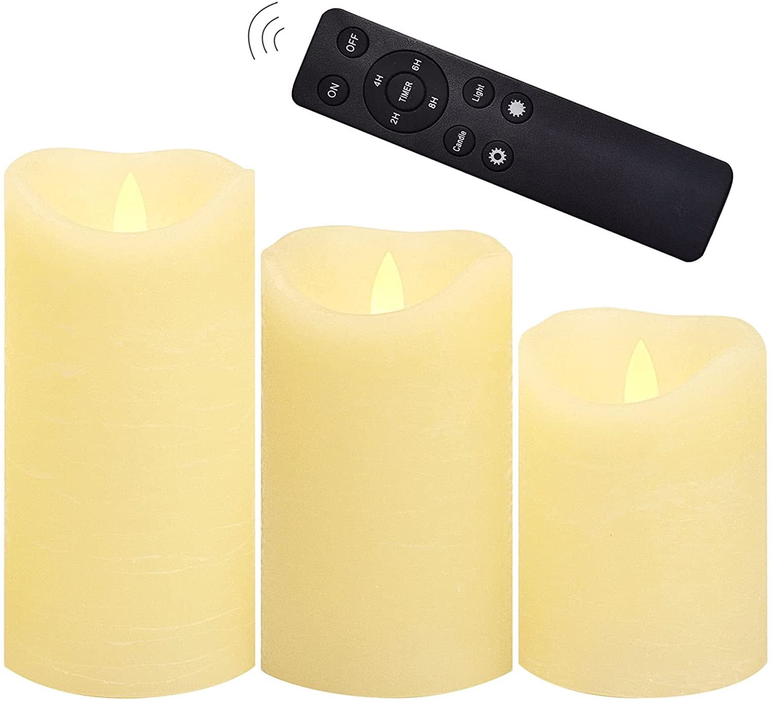 Ivory Flameless LED Pillar Candles with Remote Timer, 3 Pack