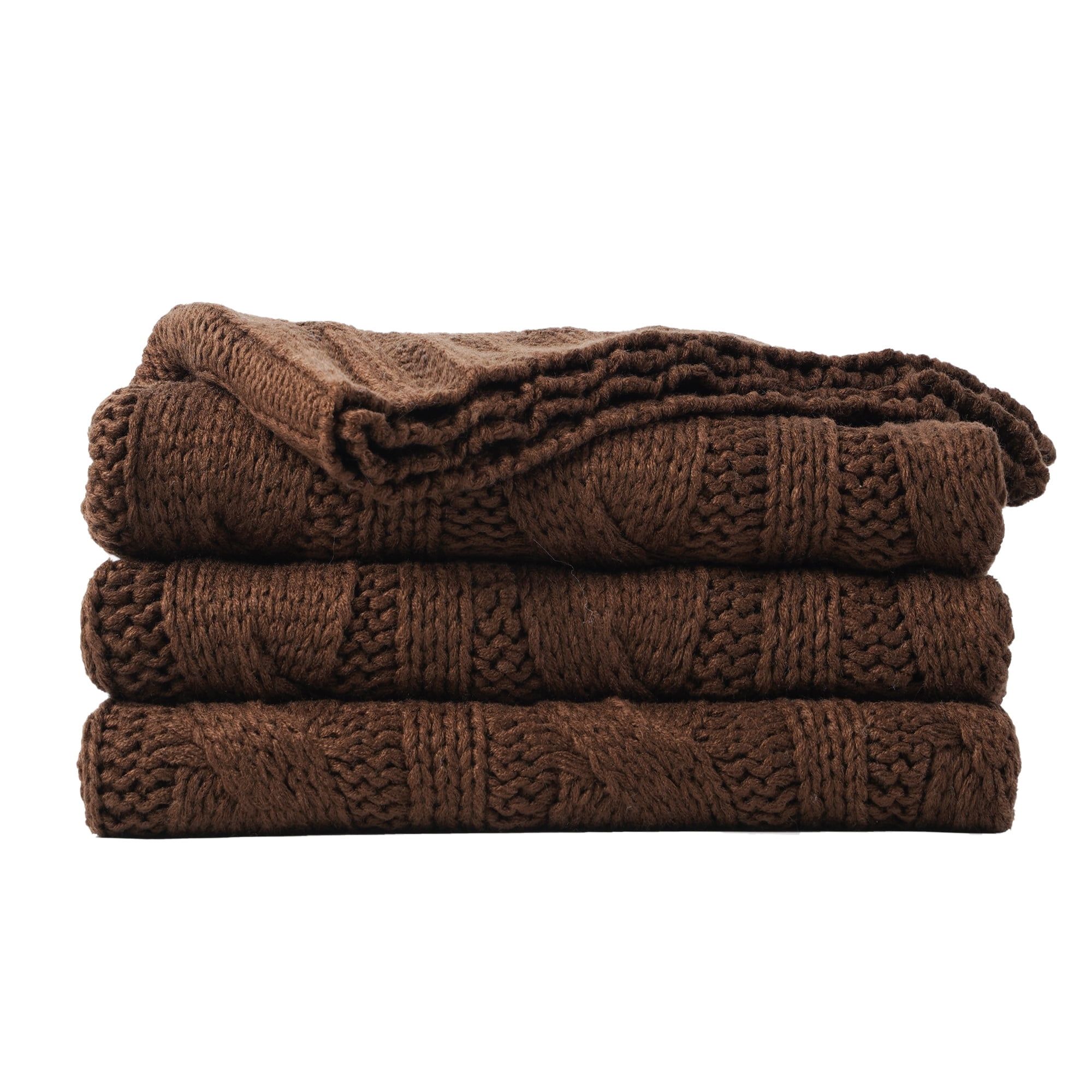 Brown Cable Knit Acrylic Throw Blanket, 50"x60"