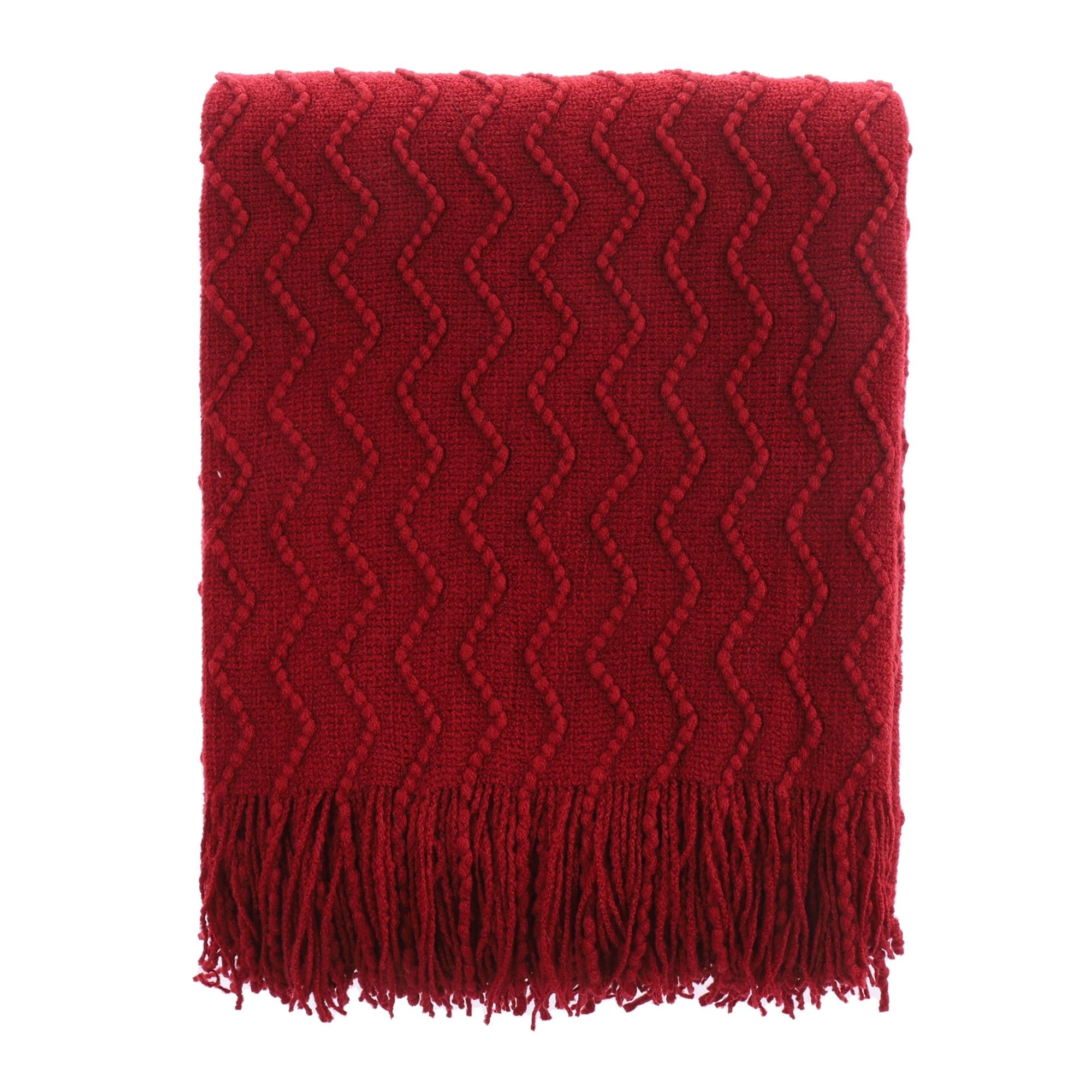 Christmas Red Knitted Wool Throw Blanket with Tassels, 50"x60"