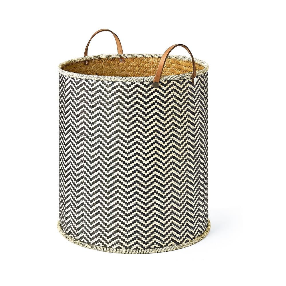 Sophisticated Round Rattan Storage Baskets with Faux Leather Handles, Set of 3