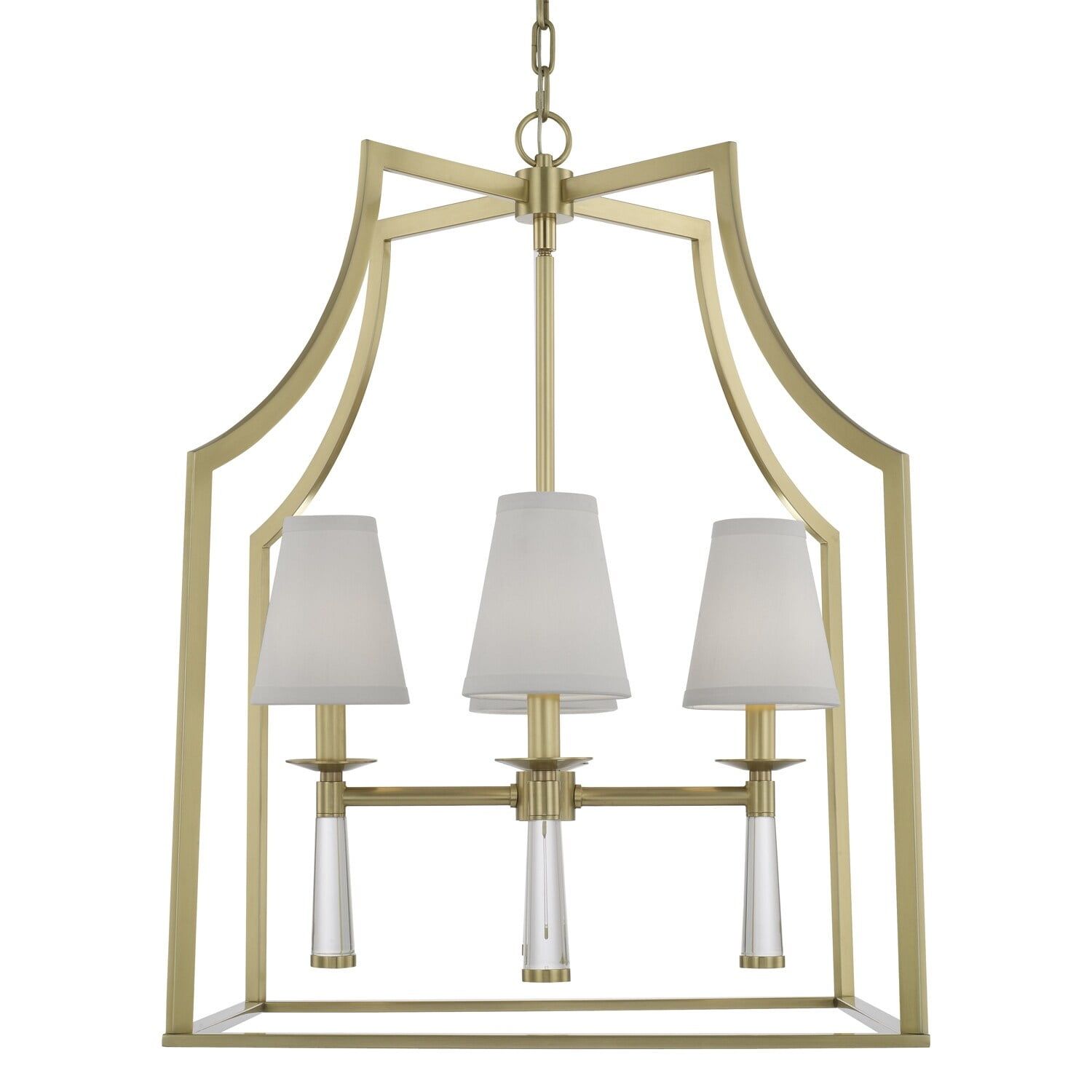 Mini Baxter Aged Brass 4-Light Chandelier with White Silk Shade