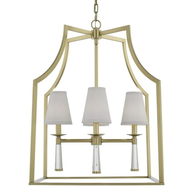 Mini Baxter Aged Brass 4-Light Chandelier with White Silk Shade
