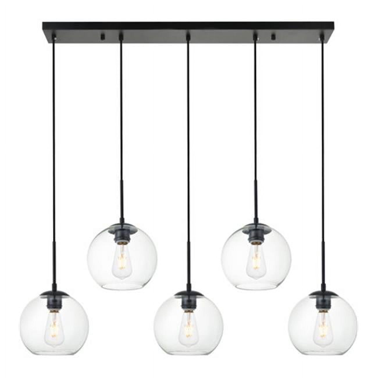 Baxter Contemporary Black Iron Frame Pendant with Clear Glass Shades