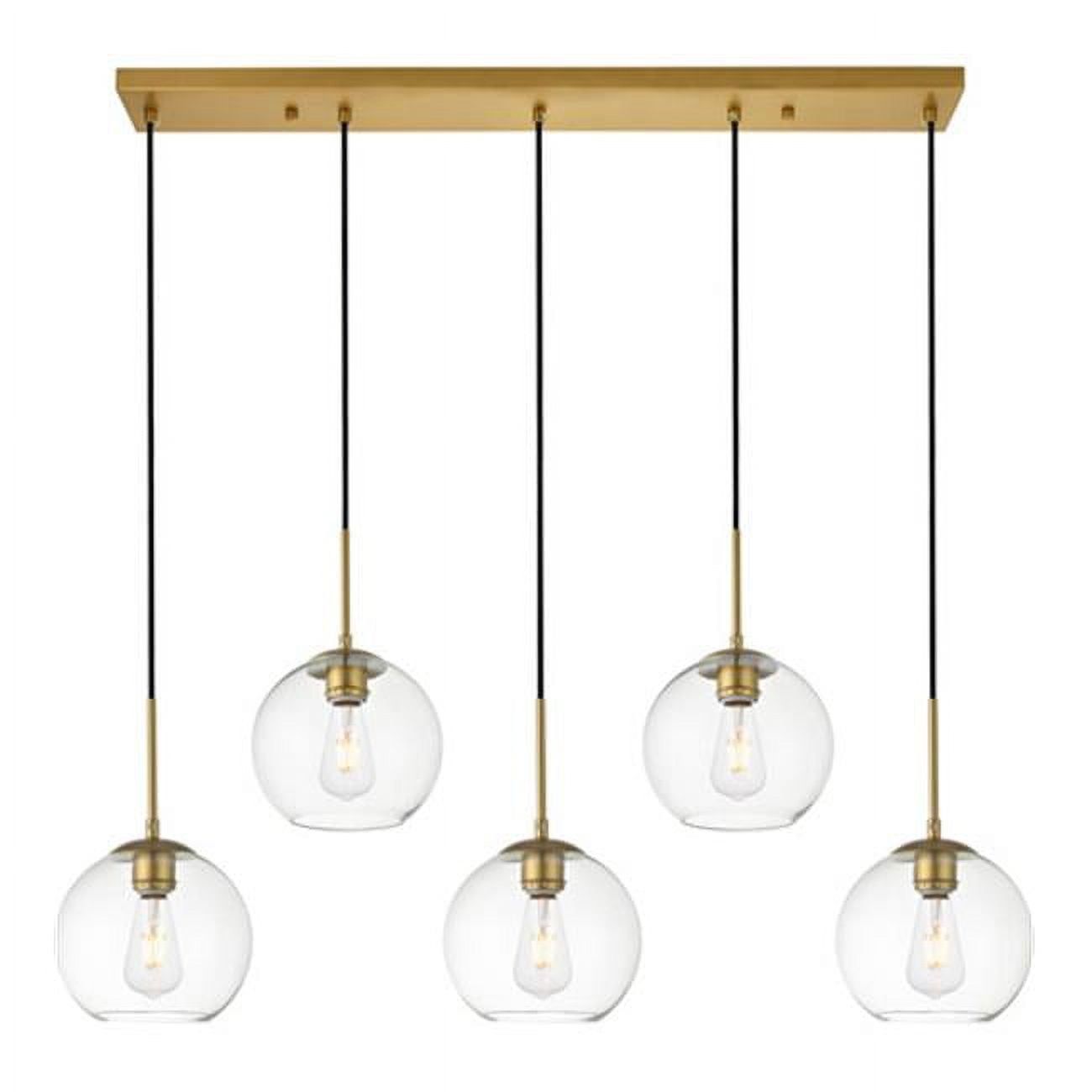 Baxter Midcentury Modern Brass 5-Light Pendant with Clear Glass Shades