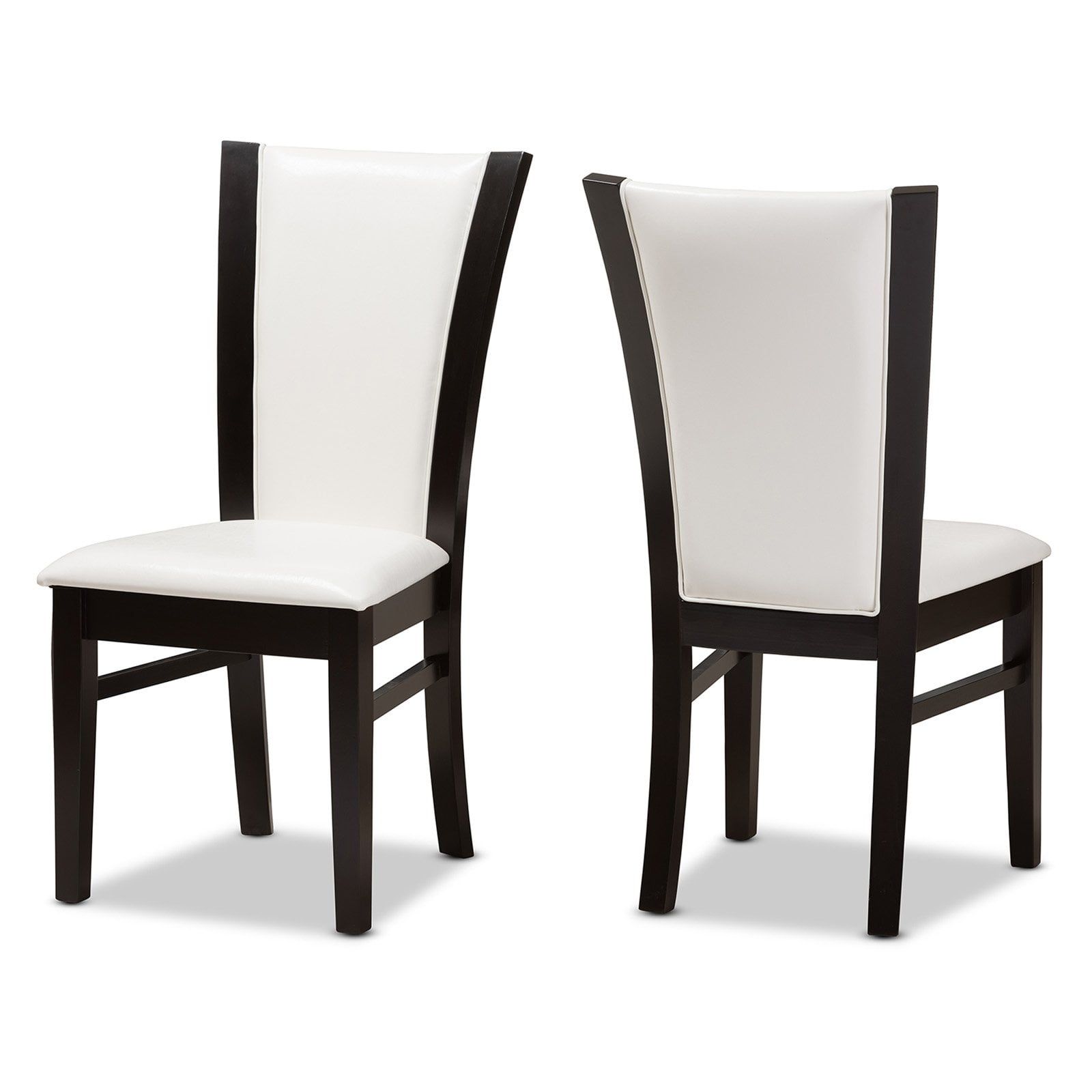 Adley White Faux Leather and Dark Brown Wood Parsons Side Chair Set