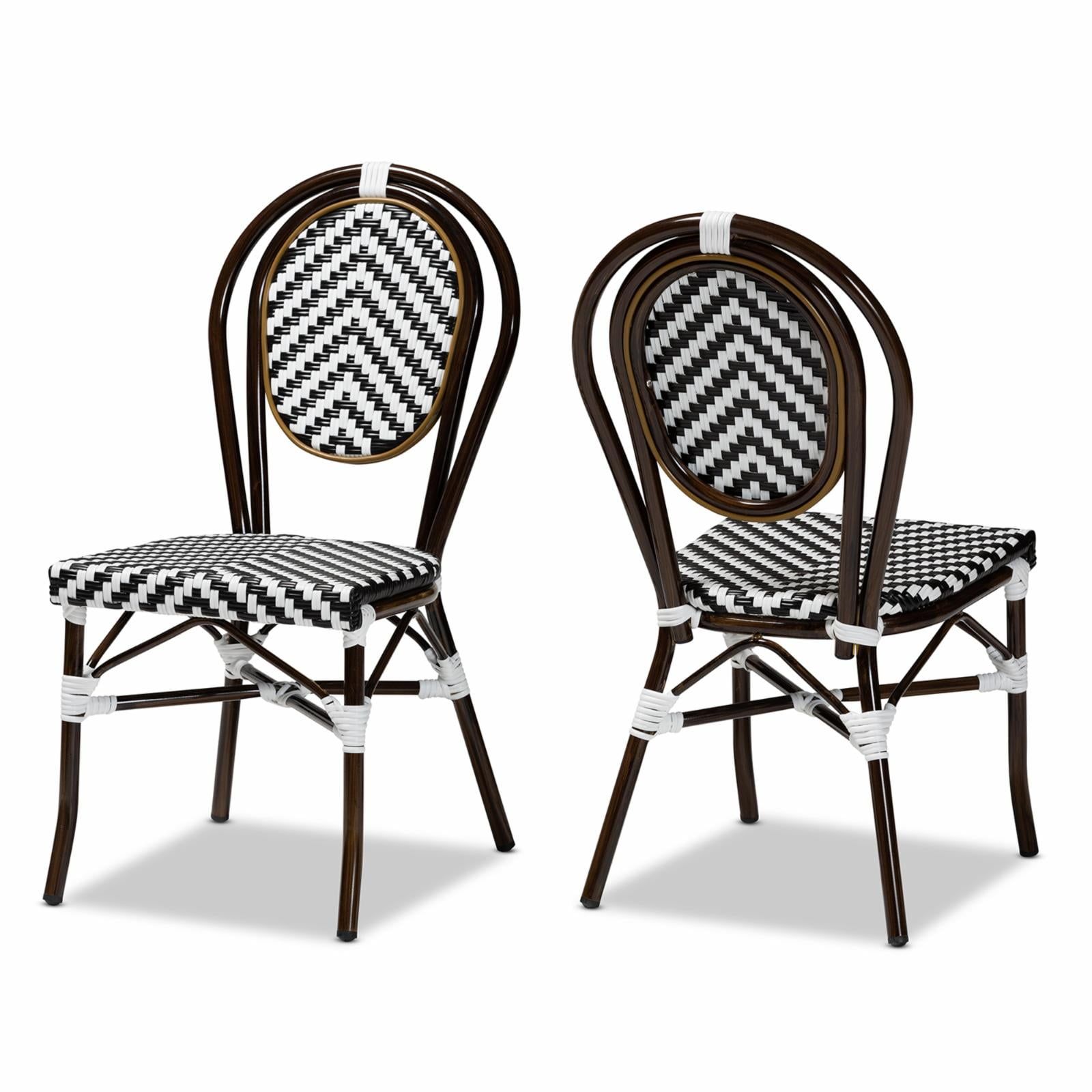 Alaire Classic French Black & White Weaving Outdoor Dining Chair Set