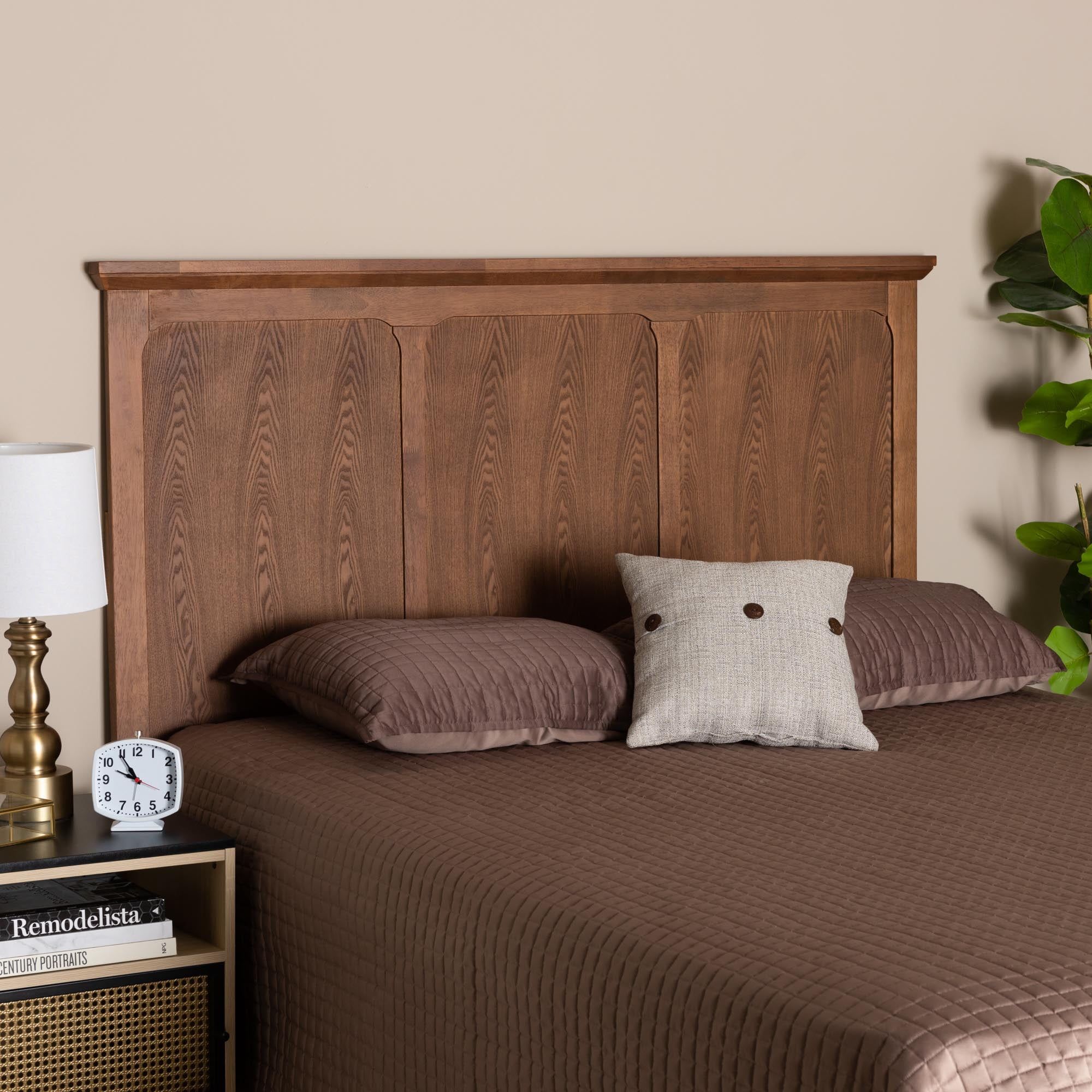 Ash Walnut Finished Wood Queen Panel Headboard