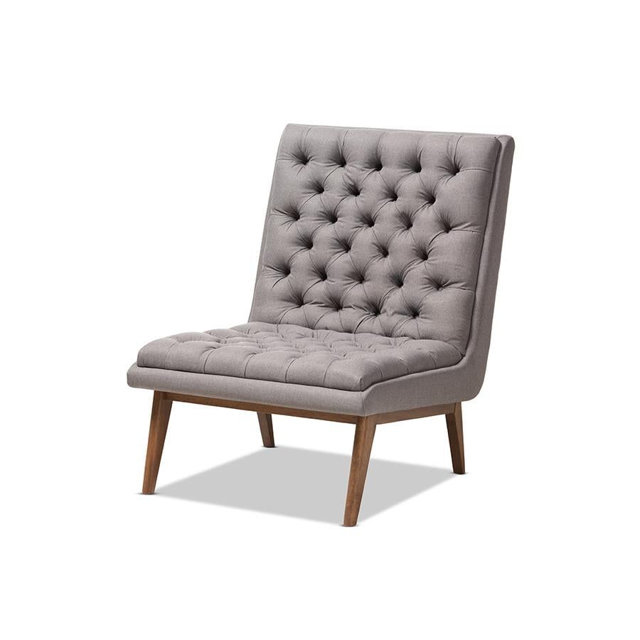 Mid-Century Modern Gray Leather Accent Chair with Walnut Wood Legs