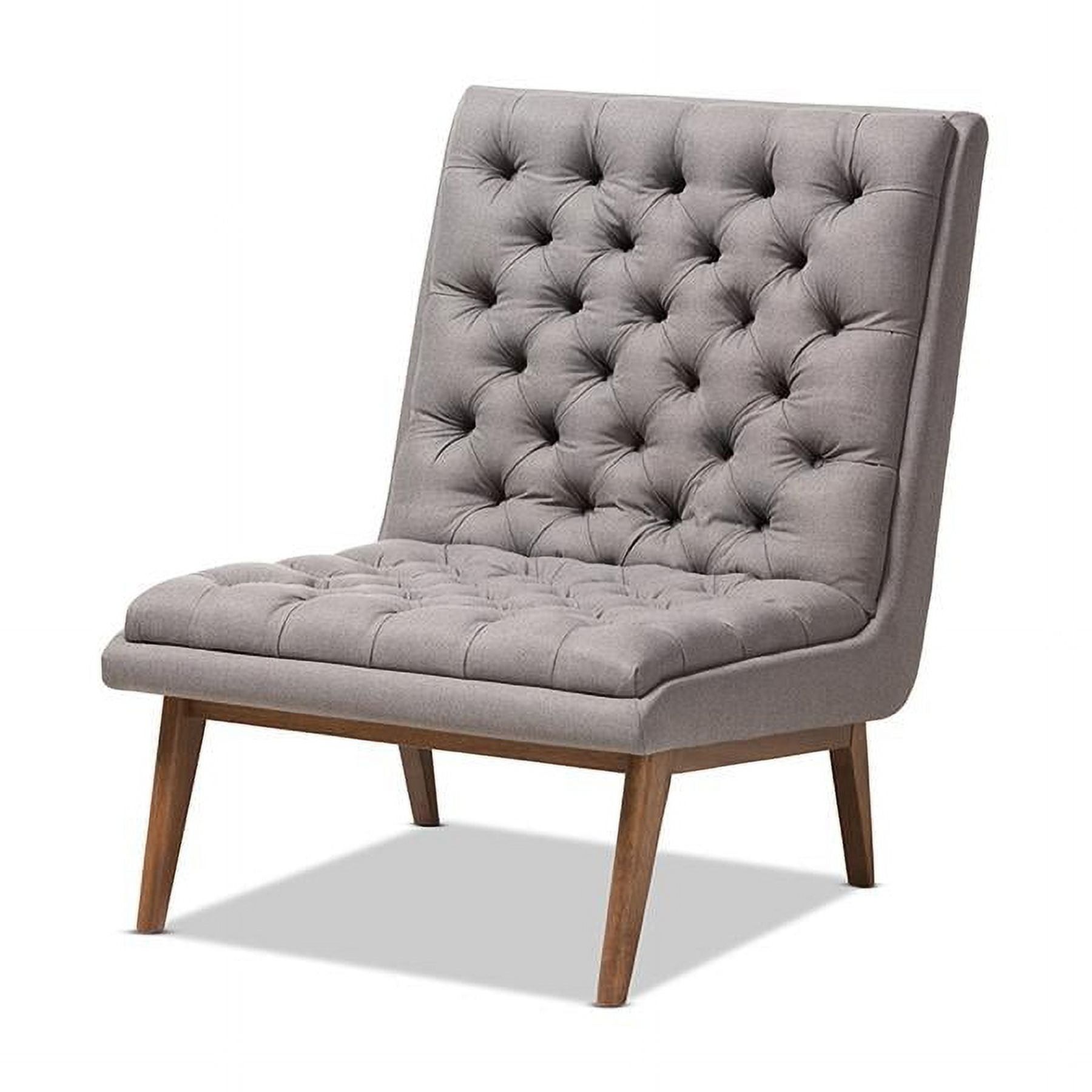 Mid-Century Modern Gray Leather Accent Chair with Walnut Wood Legs