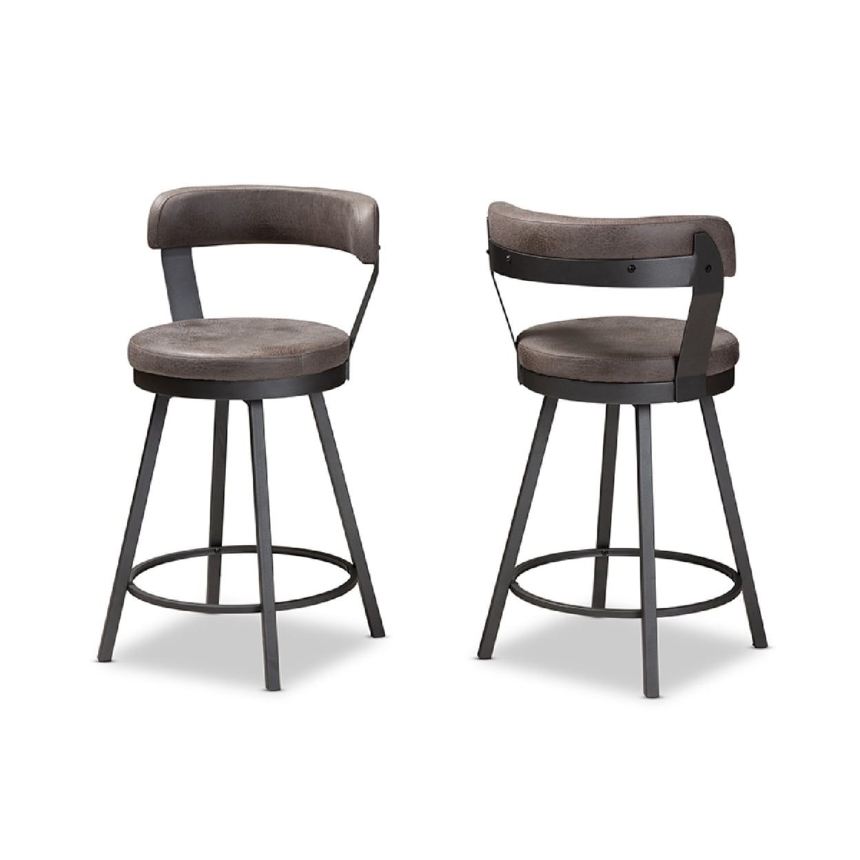 Arcene Gray Swivel Wood and Metal Counter Stool Set