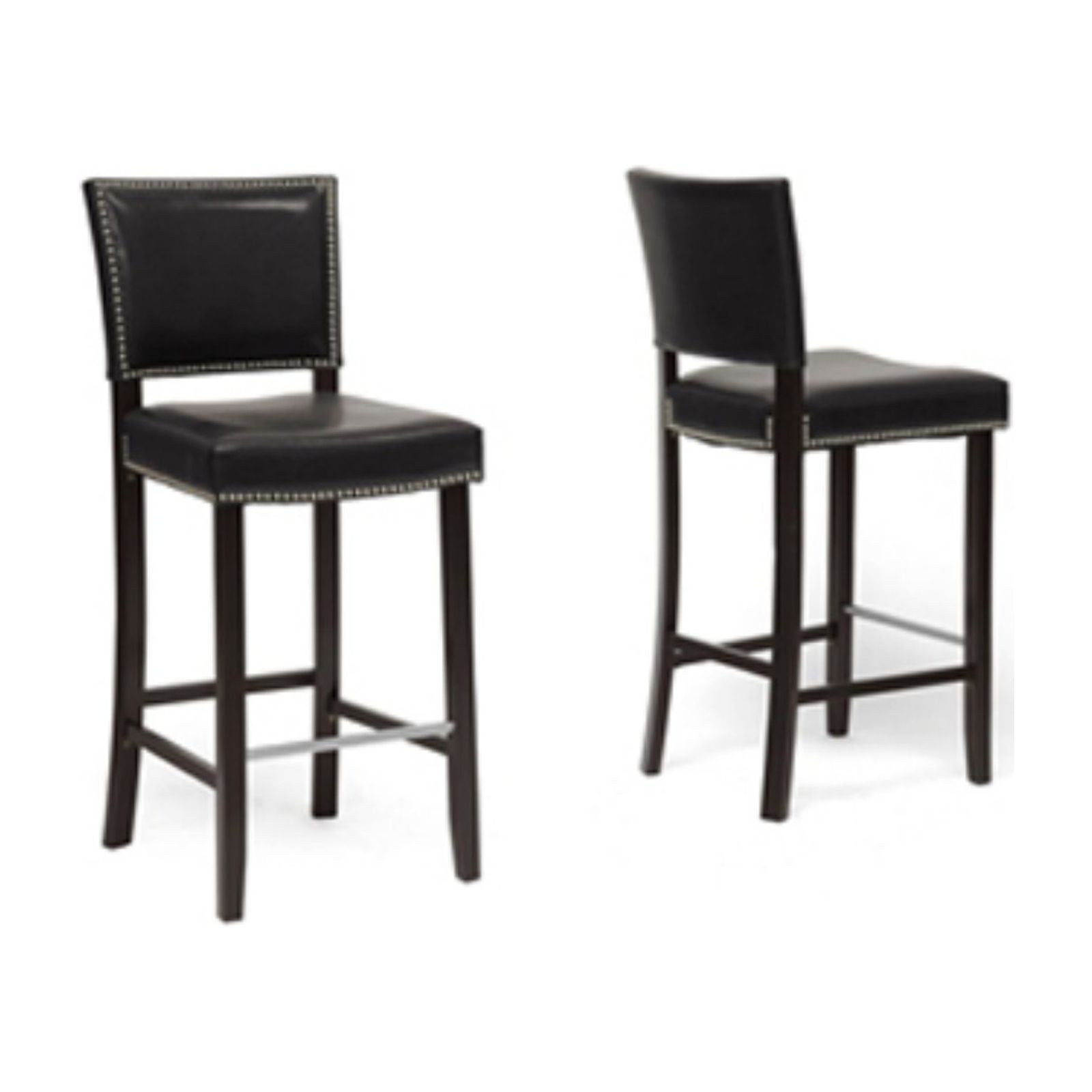 Aries Black Faux Leather Modern Barstool with Silver Nailhead Trim - Set of 2