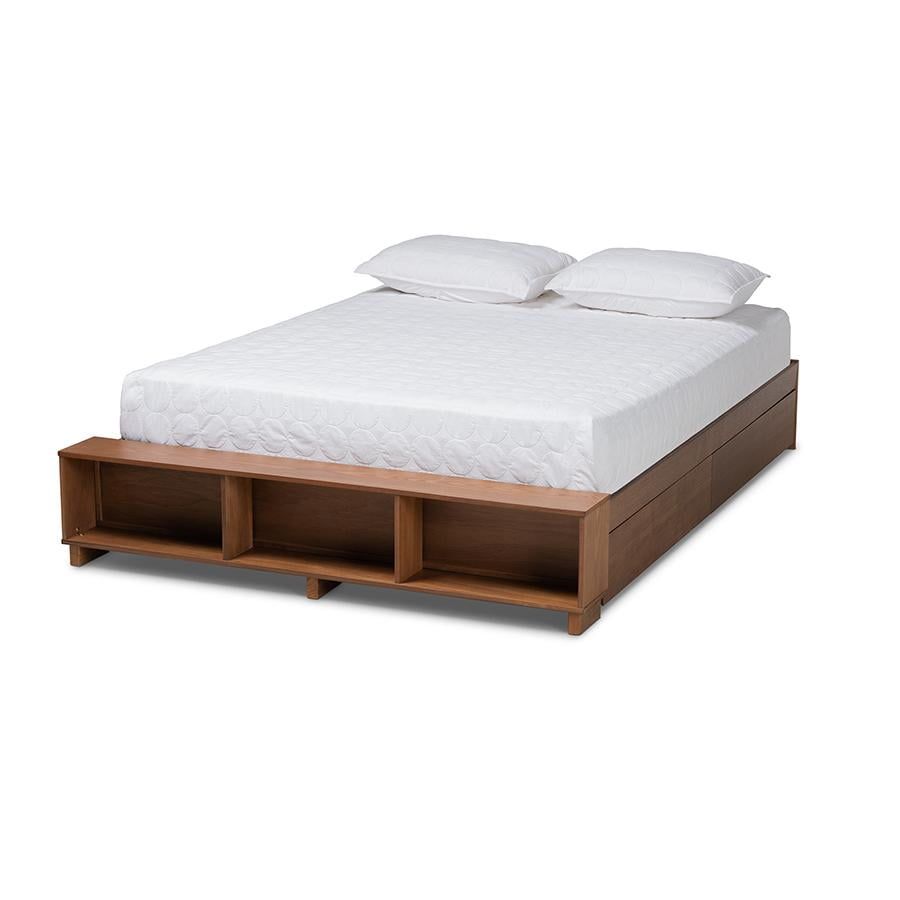 Arthur Full Size Ash Walnut Brown Wood Platform Bed with Storage