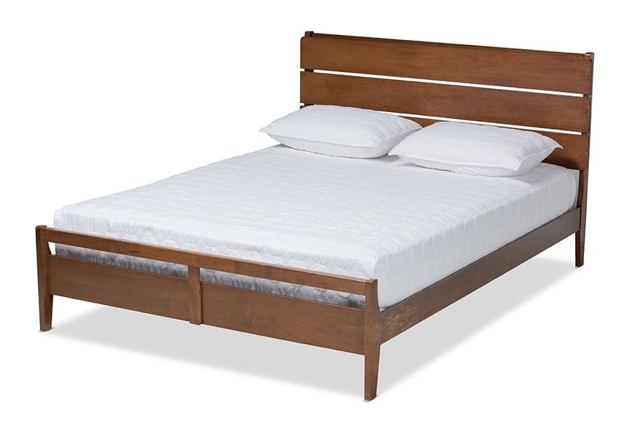 Avena Queen Retro Walnut Rubberwood Bed with Slat Headboard