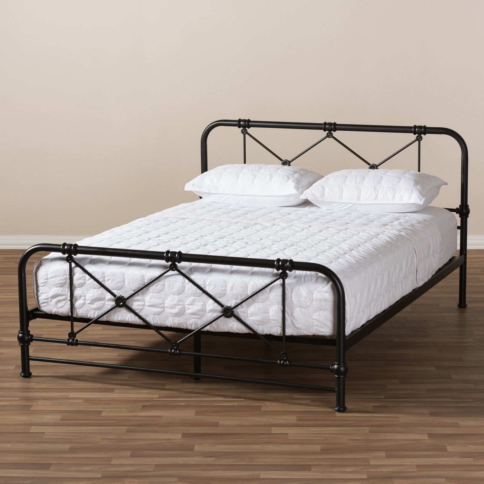 Beatrice Stippled Black Metal Queen Platform Bed with Curved Headboard