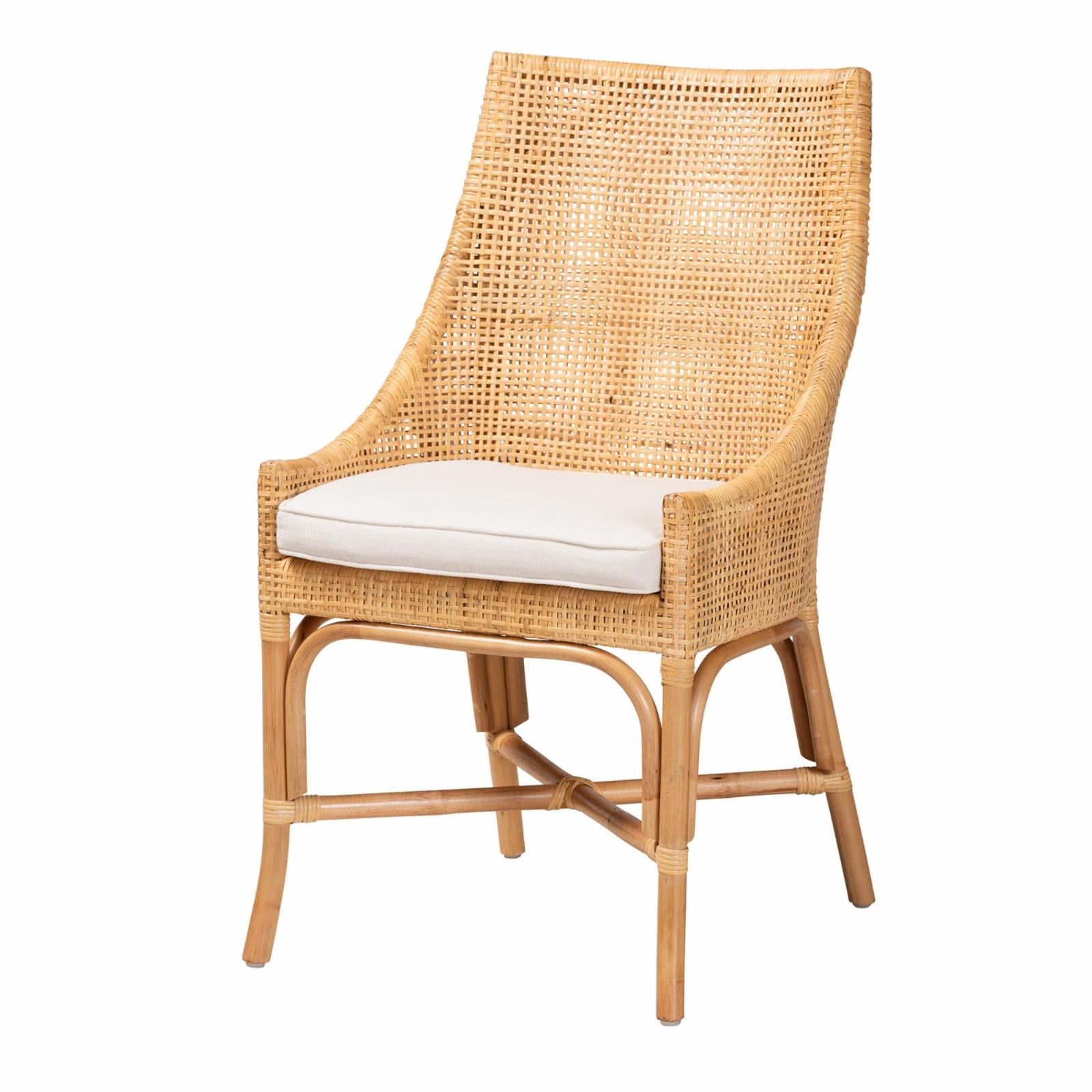 Natural Brown Rattan Cane Arm Chair with Cushion