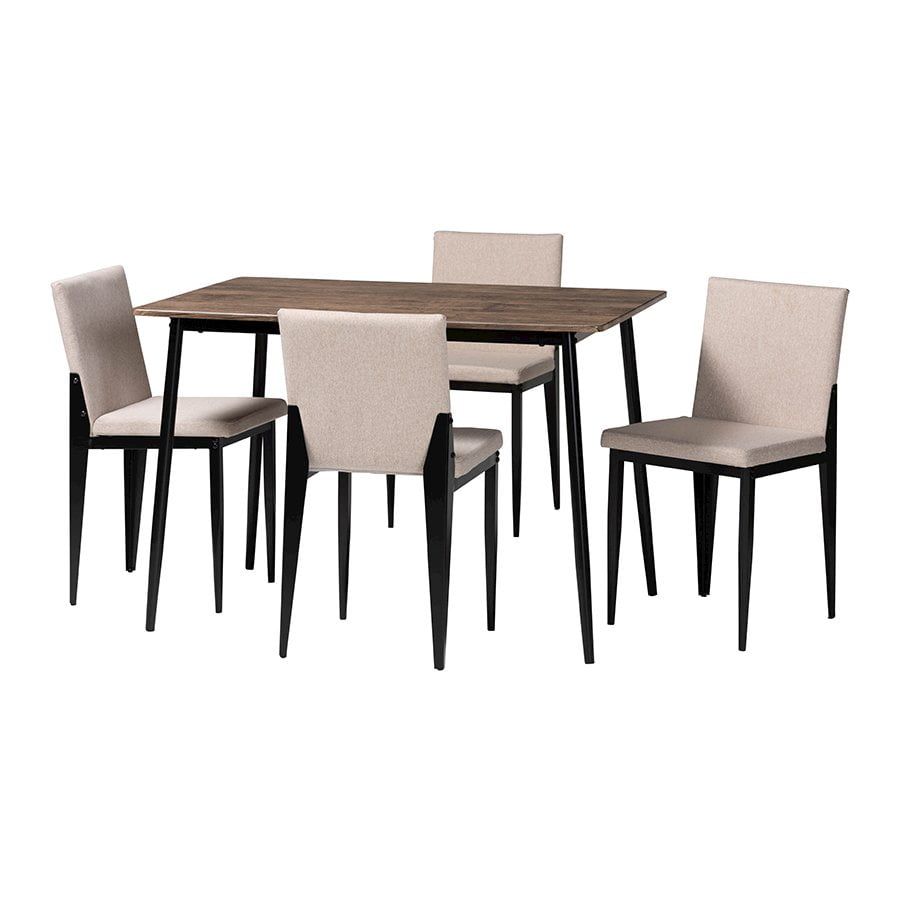 Bishop Industrial Beige Fabric and Metal 5-Piece Dining Set