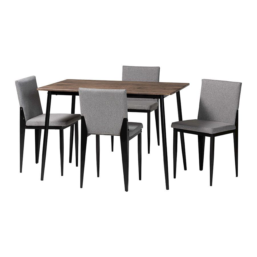 Bishop Industrial Gray Fabric and Metal 5-Piece Dining Set