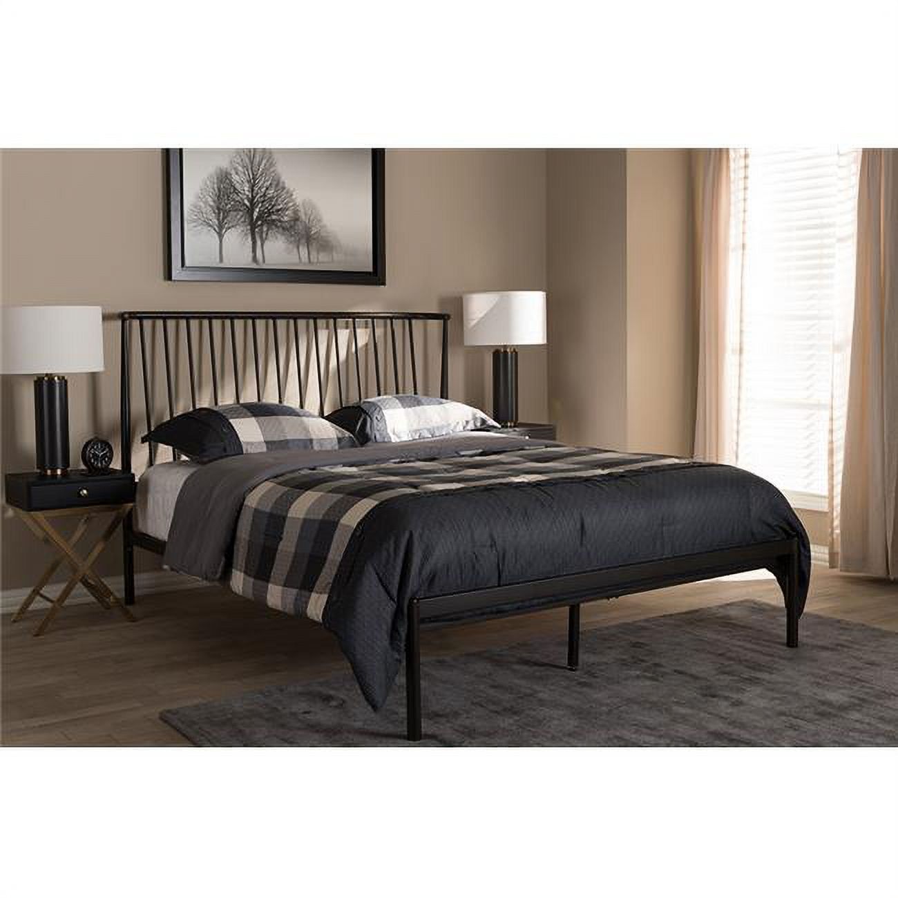 Sabine Black Metal Queen Platform Bed with Headboard