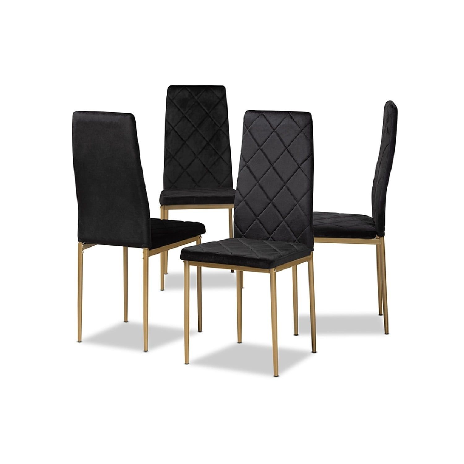 Blaise Black Velvet Upholstered Dining Chairs with Gold Metal Legs, Set of 4