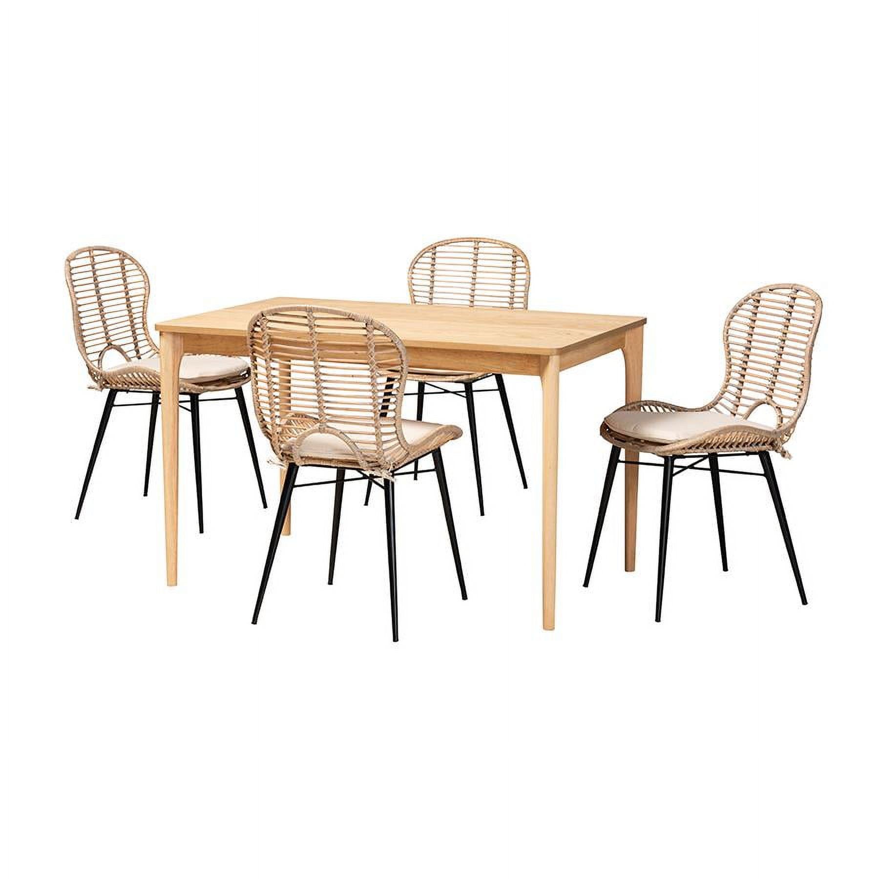 Brenna Natural Brown Wood and Rattan 5-Piece Dining Set