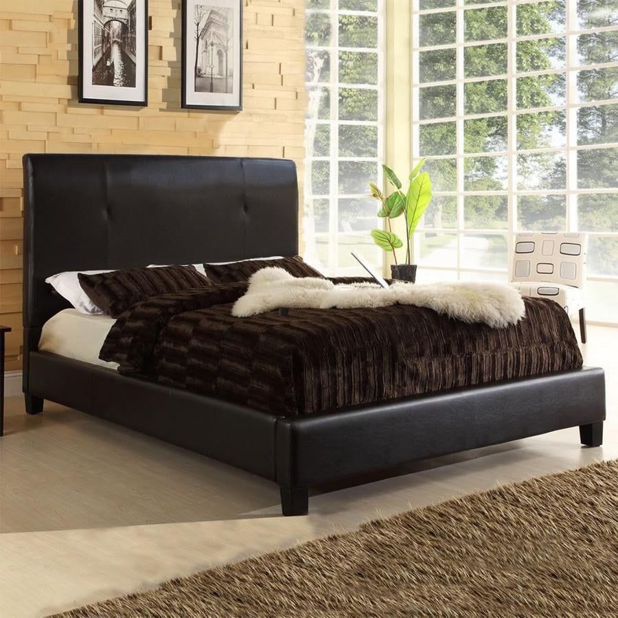 Cambridge Dark Brown Faux Leather Queen Bed with Tufted Headboard