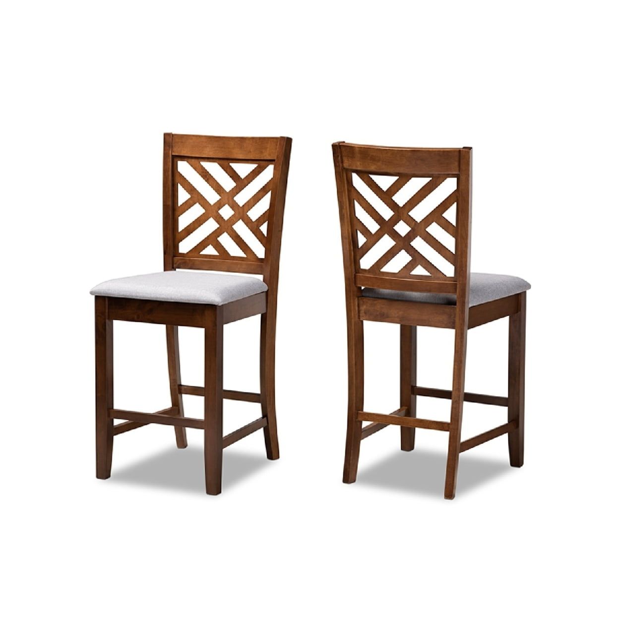 Caron Grey Fabric and Walnut Wood Counter Height Pub Chair Set