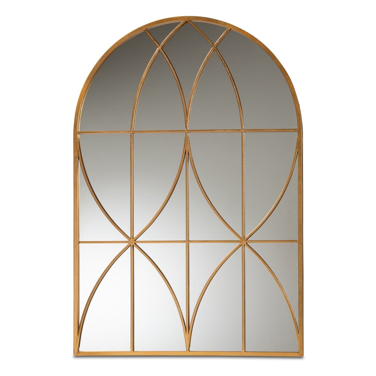 Celerina 48'' Gold Finished Arched Metal & Leather Wall Mirror