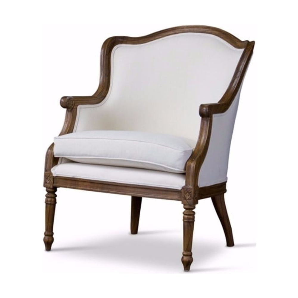 Off-White Cedar Wood French Accent Chair