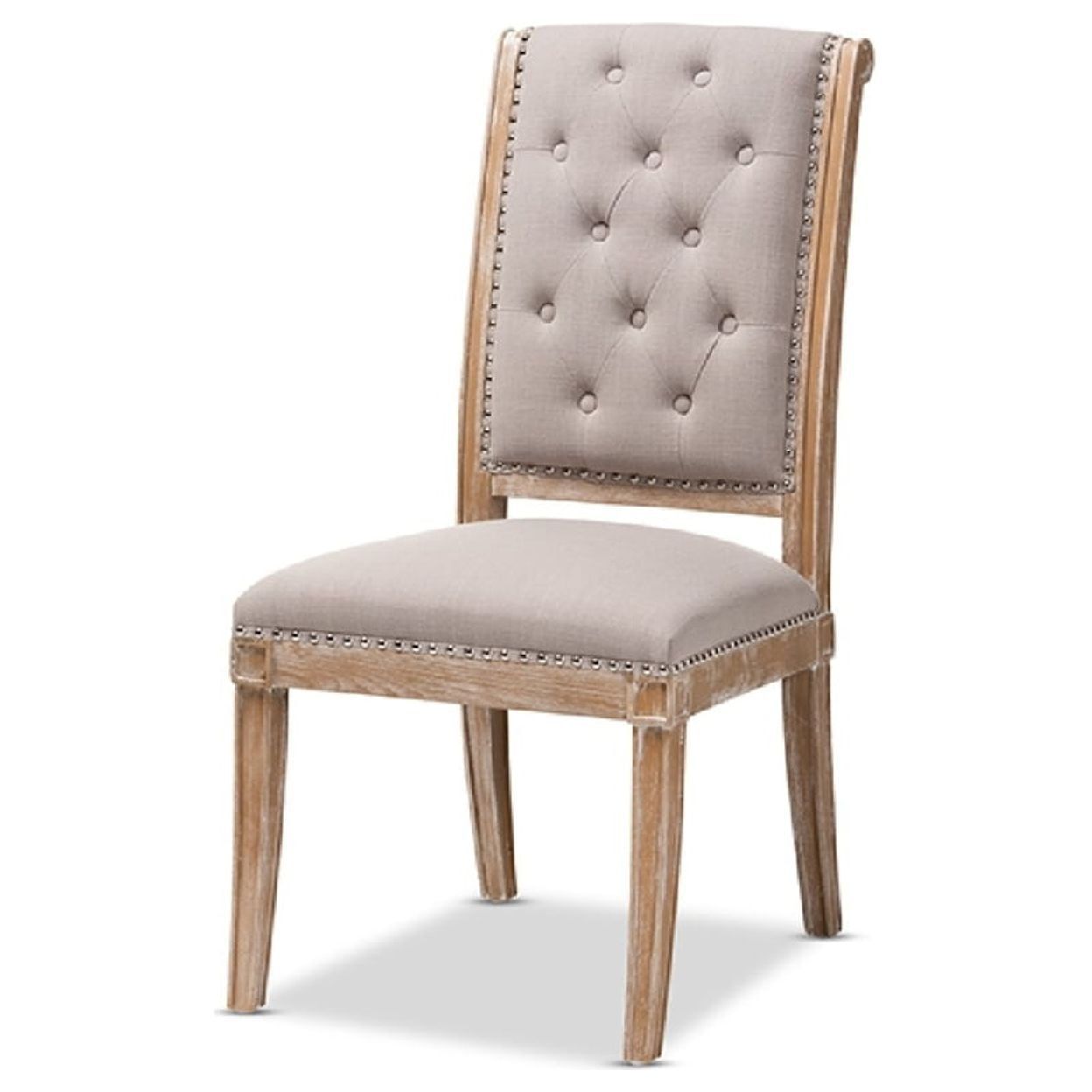 Beige Upholstered High Back Weathered Oak Side Chair