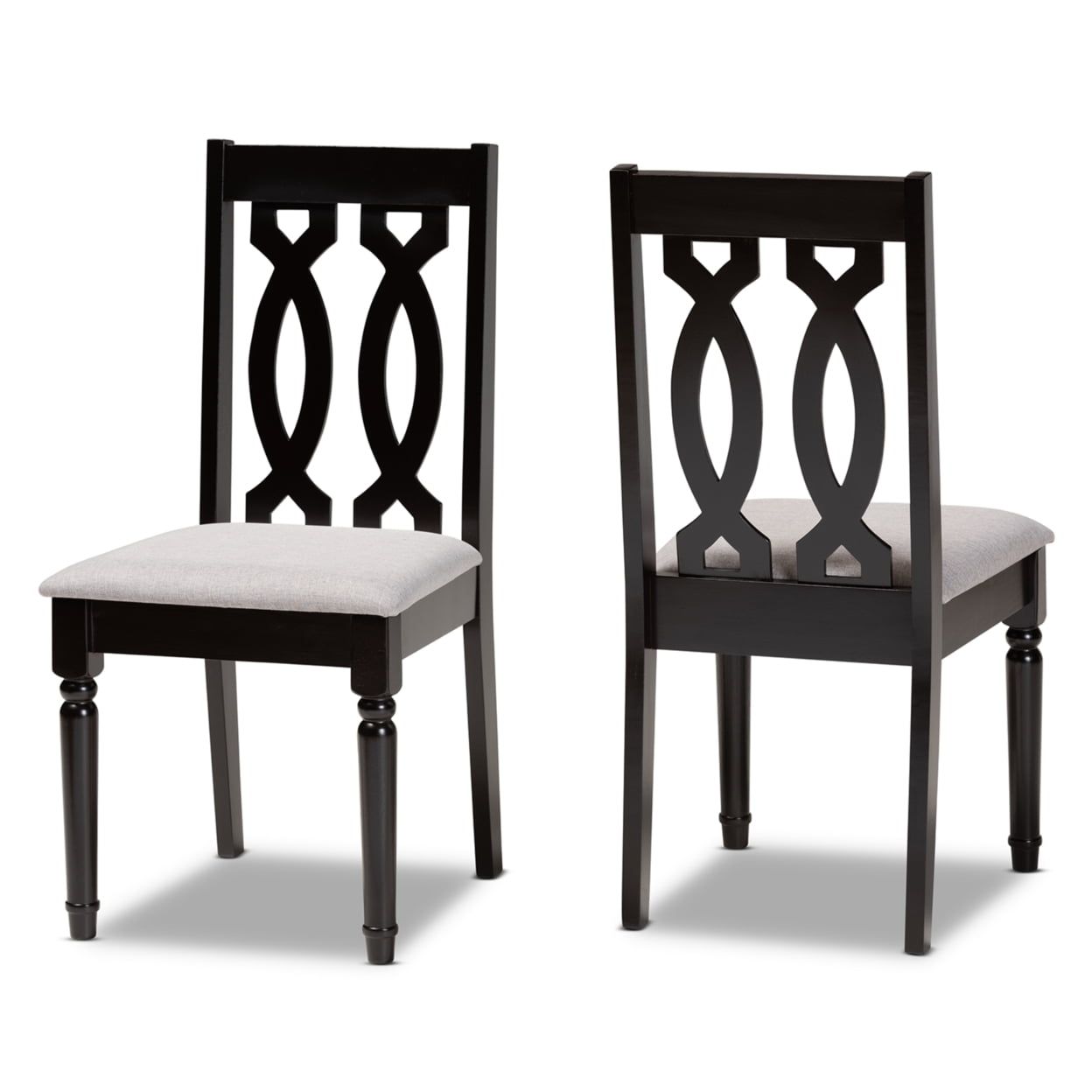 Cherese Grey Fabric and Dark Brown Wood Upholstered Side Chair Set