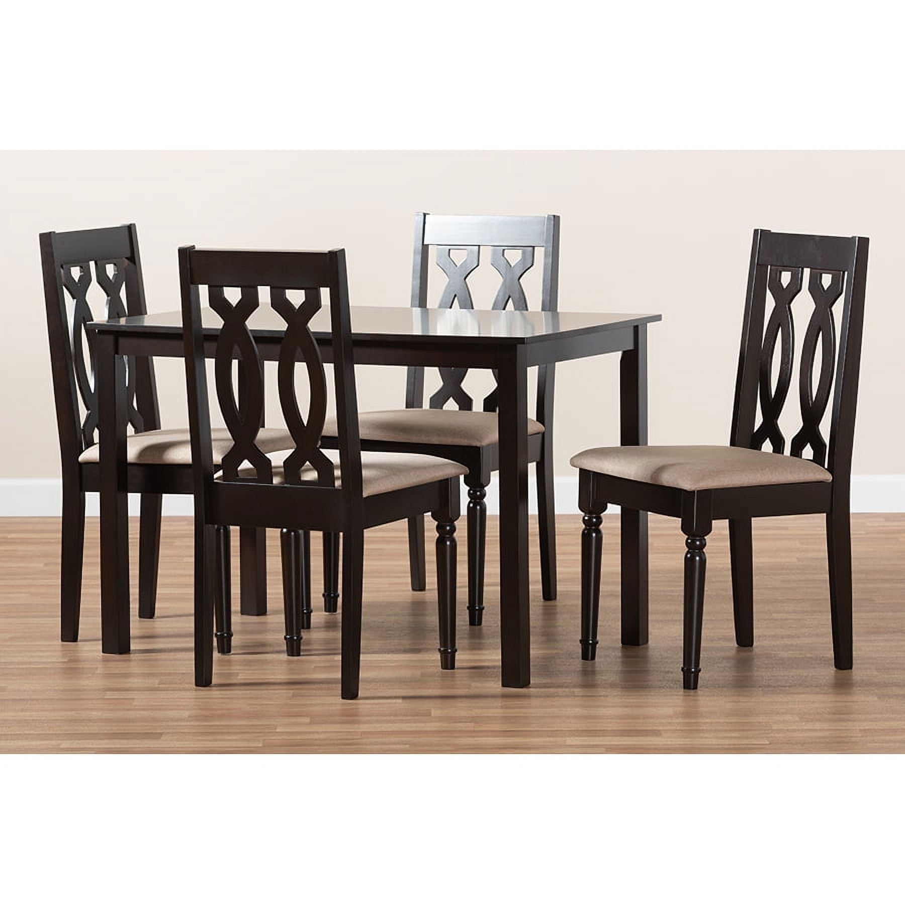 Espresso Brown Oak 5-Piece Dining Set with Sand Upholstery