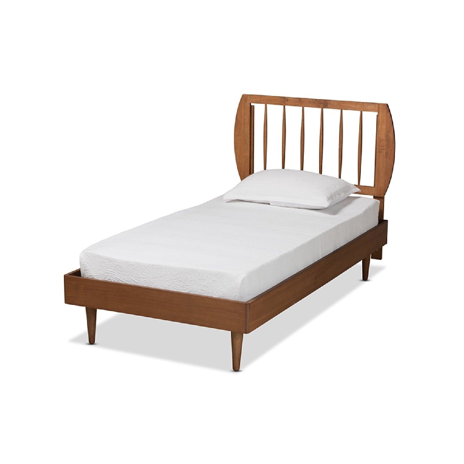 Walnut Brown Wood Twin Platform Bed with Spindle Headboard