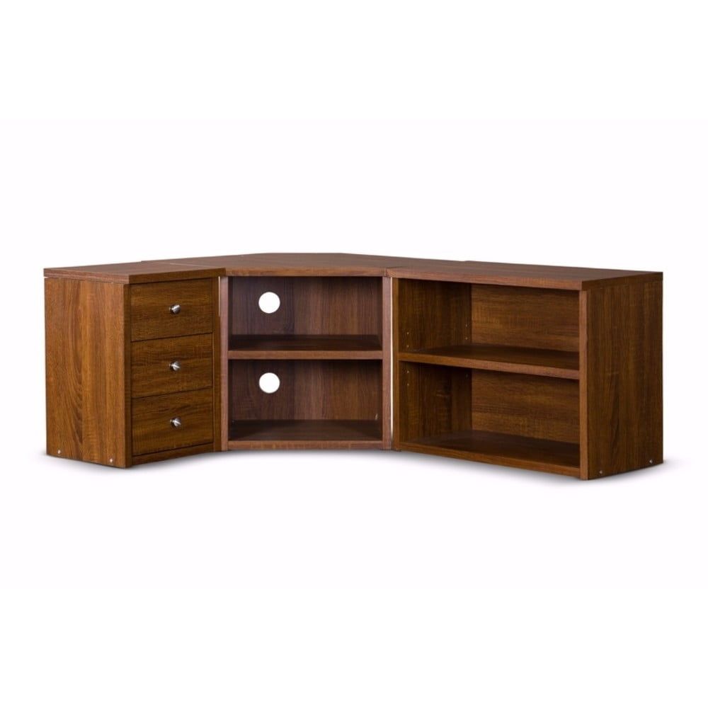 Sonoma Oak Corner TV Stand with Cabinet and Shelves