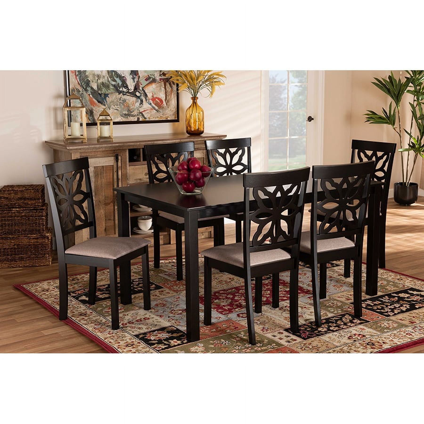 Dallas Dark Brown Wood and Sand Fabric 7-Piece Dining Set