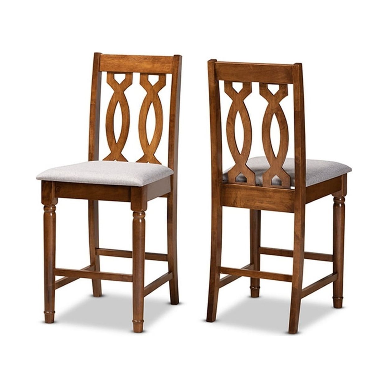 Walnut Brown Adjustable Wood Counter Stools with Fabric Upholstery