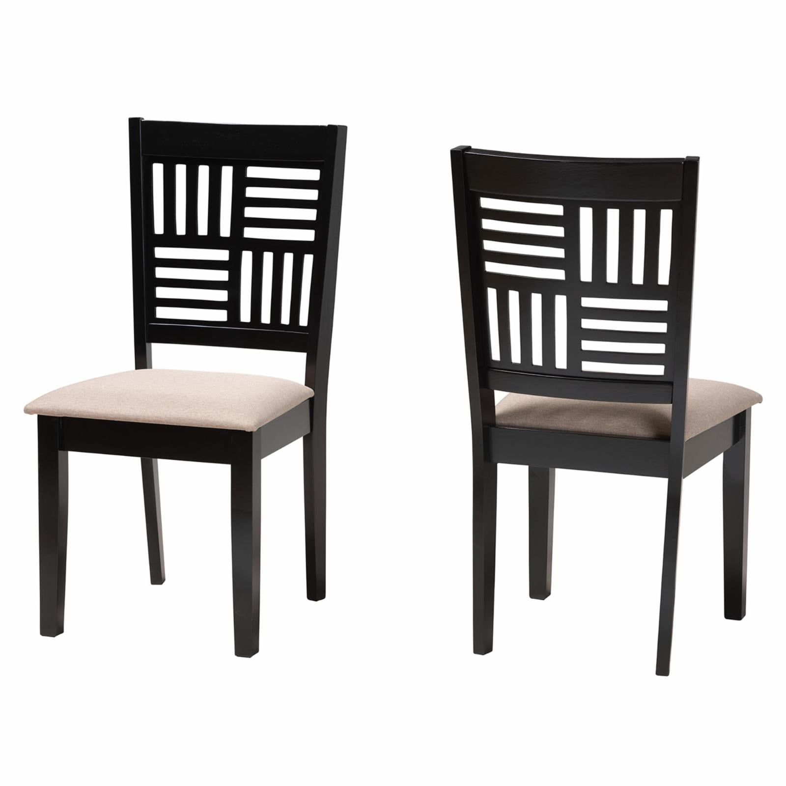 Deanna Beige Fabric and Dark Brown Wood Slat Back Dining Chair Set