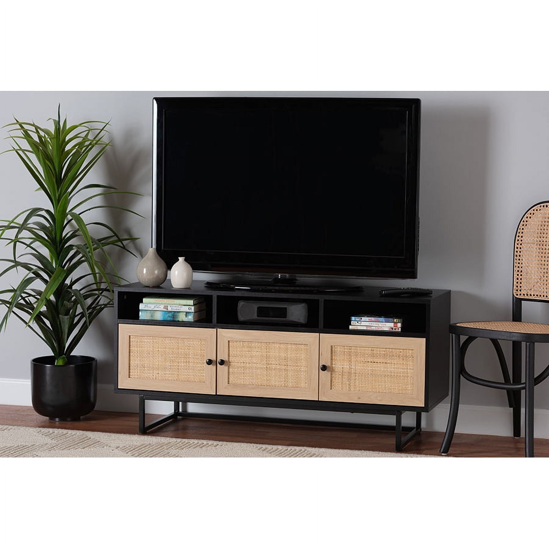 Espresso Brown and Natural Rattan 48" Mid-Century TV Stand