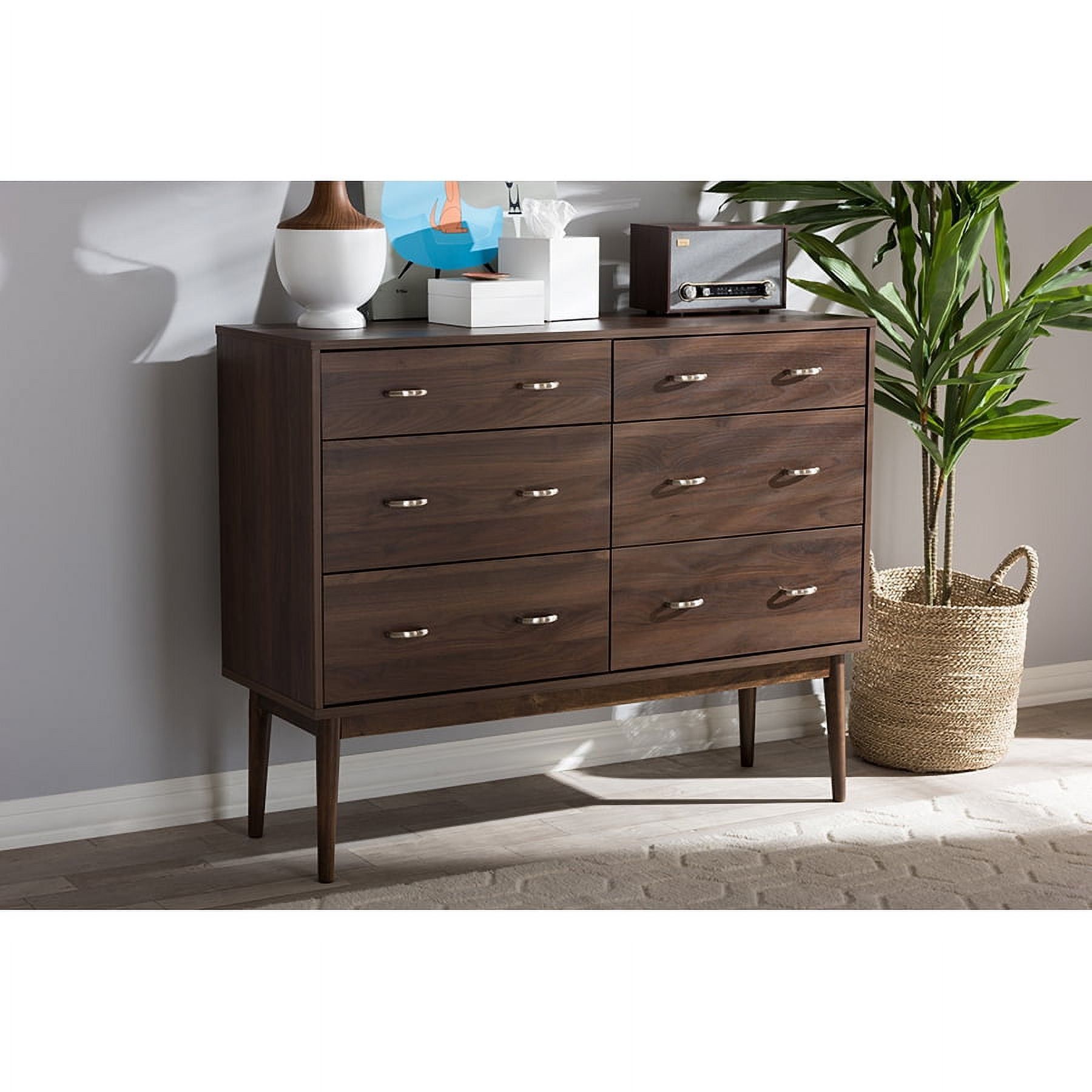 Mid-Century Modern Walnut Brown 6-Drawer Dresser