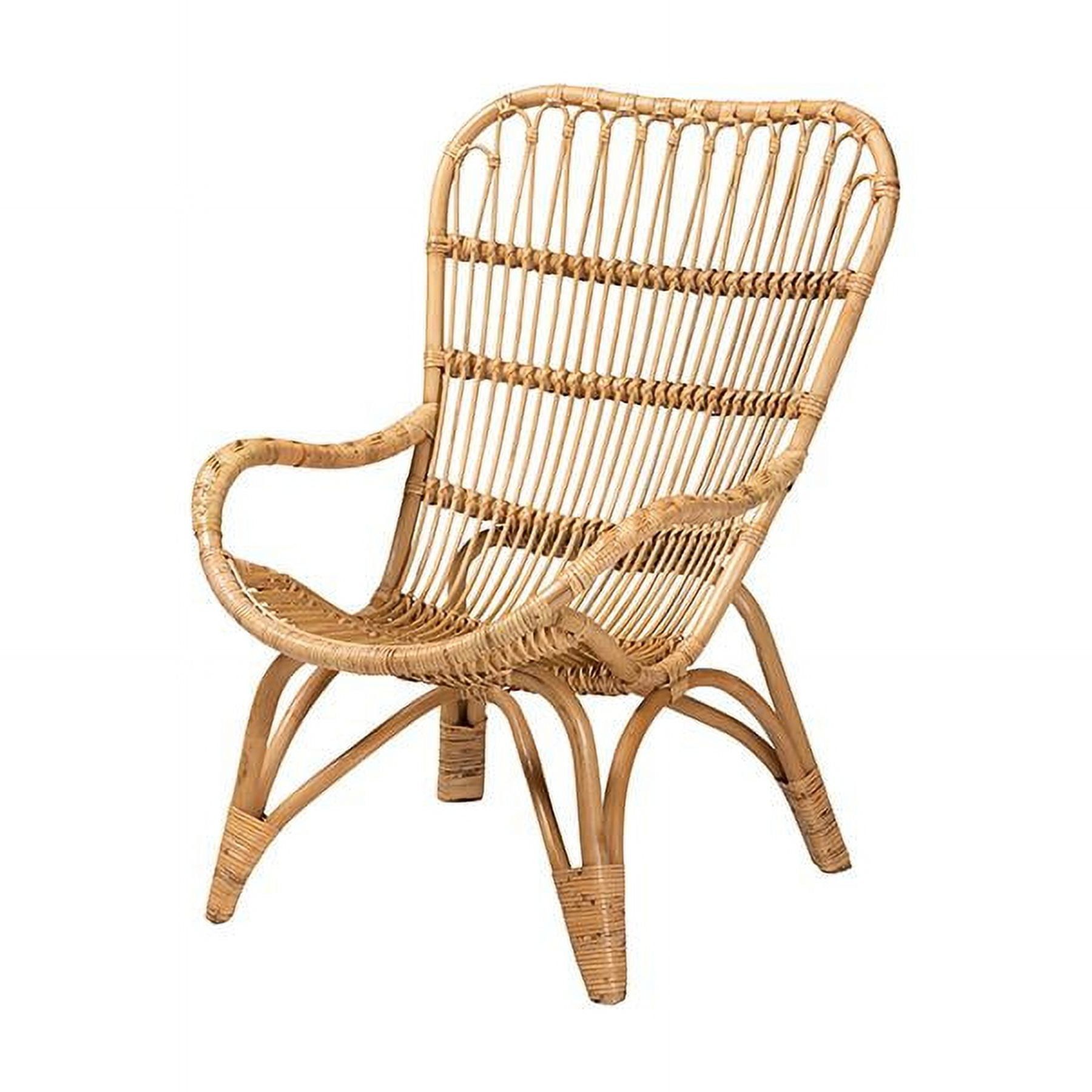 Handcrafted Natural Rattan Bohemian Accent Chair with Curved Backrest