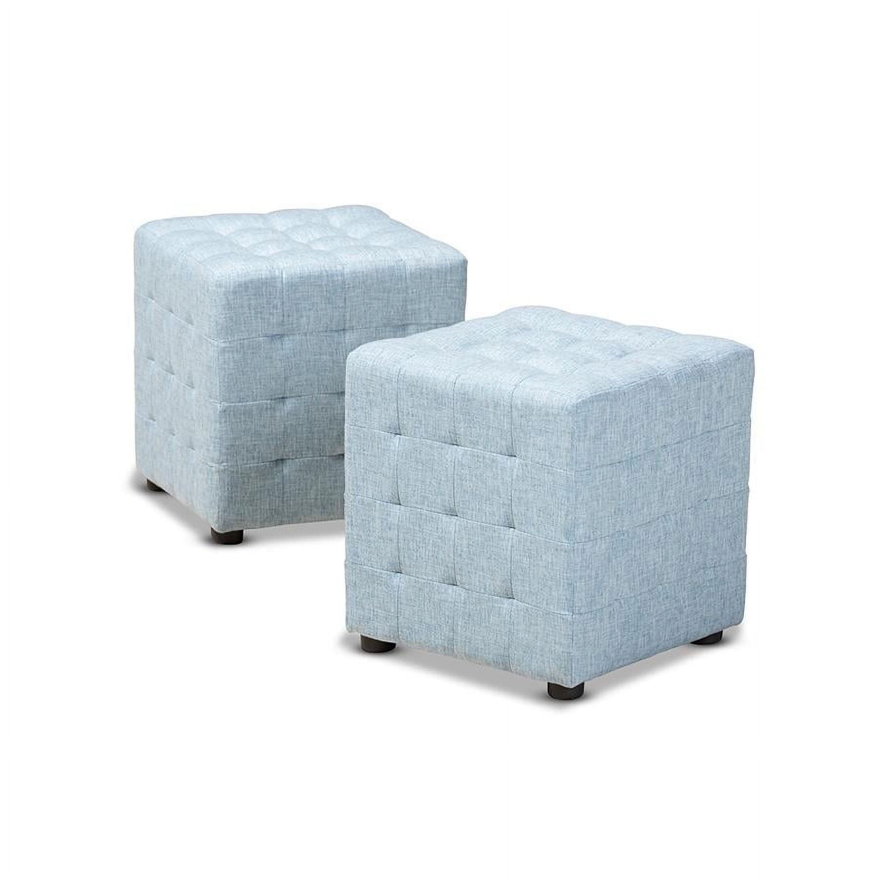 Elladio Light Blue Tufted Cube Ottoman Set of 2