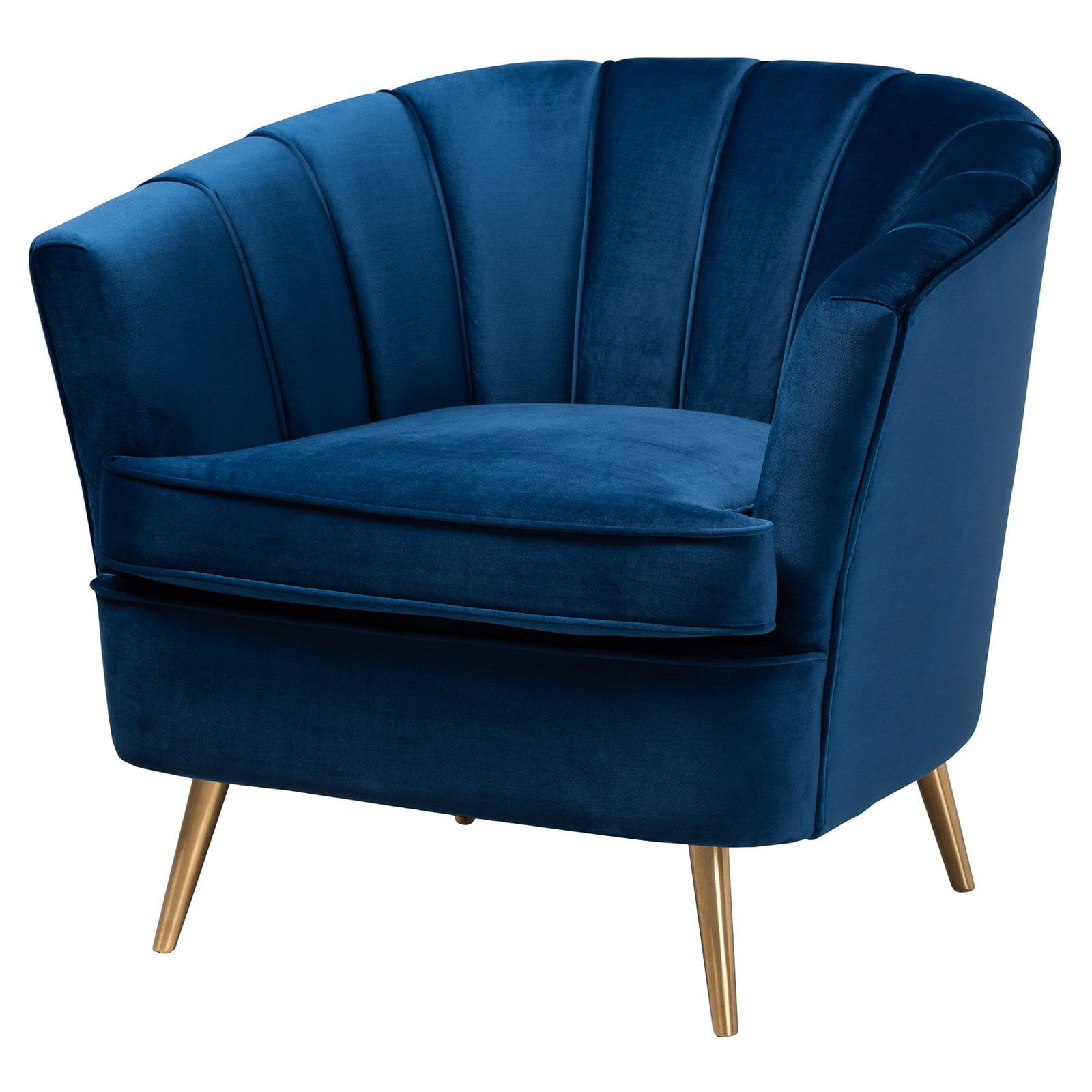 Glamorous Navy Blue Velvet Accent Chair with Brushed Gold Legs