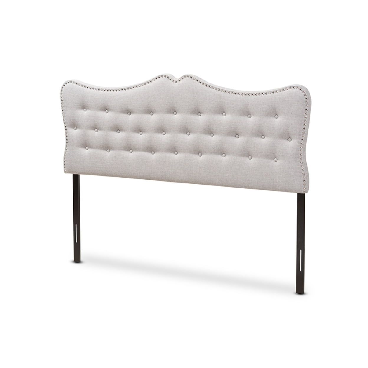 Beige Tufted Upholstered Queen Headboard with Wood Frame